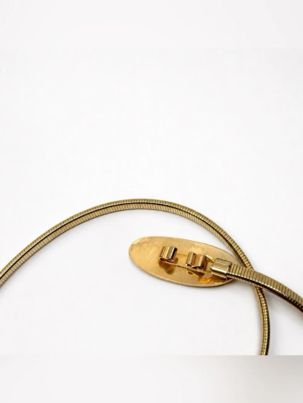 Sarah Coventry Gold Snake Chain Skinny Belt Signed Vintage 1980s Oval Buckle